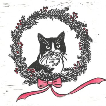 Daphne Cat Holiday Wreath in Color